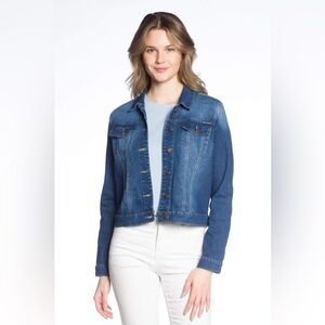 Short Body Denim Jacket with Chest Pockets-Medium Wash